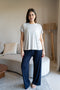 Women summer pajama set Oversized Light Grey shirt + Dark Blue Pants